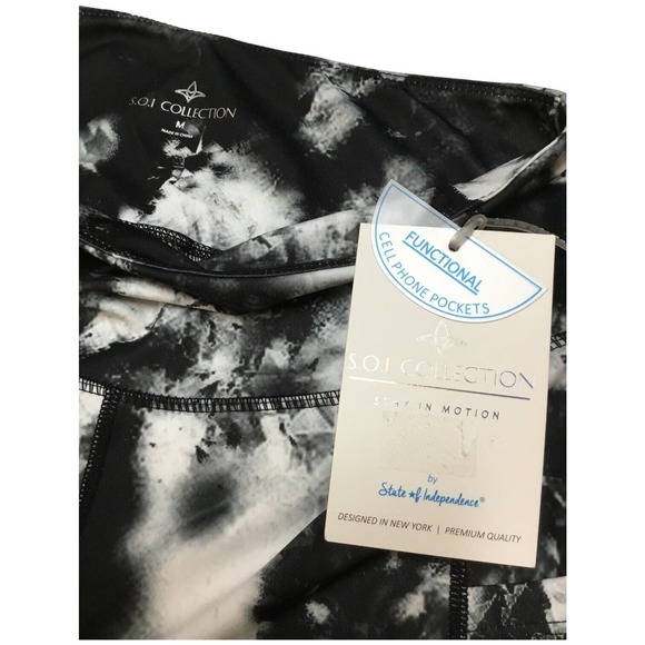New S.O.I. Collection Tie Dye Leggings Cell Pocket High Rise Support Black M - Picture 7 of 8